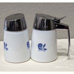MCM Cream & Sugar Dispenser Santa Barbara Milk Glass Blue Morning Glory Vintage